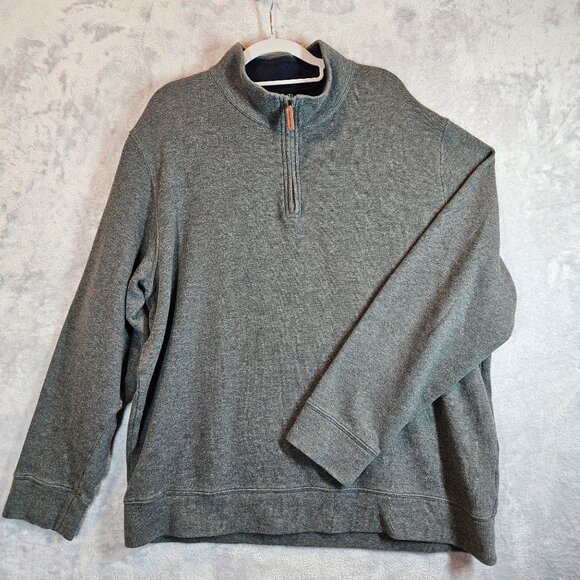 Lands End Mens XL Gray Quarter-Zip Pullover Sweater Cotton Knit Casual Office - Picture 1 of 12